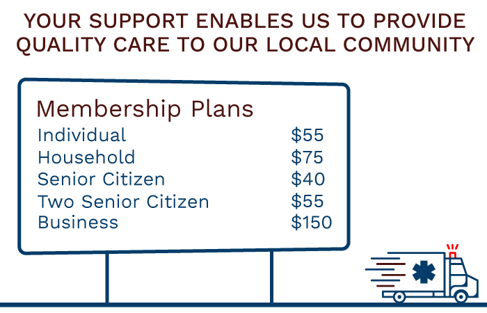 Membership Fees: Individual - $50, Household - $70, Senior - $35, Two Seniors - $50, Business - $150, Tac Deductible Donation - Your Choice.